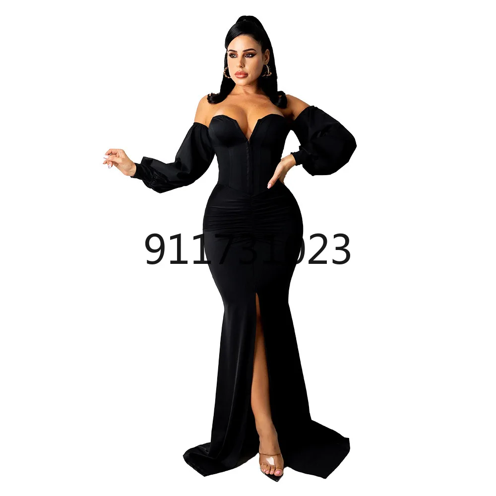 African Dresses for Women Spring and Autumn Long Sleeve Solid Color Dress Maxi Clothes | Тематическая одежда и униформа