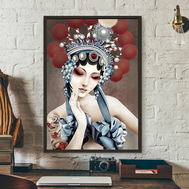 

Chinese Peking Opera Art Poster Tranditional Vintage Canvas Painting Home Decor Retro Figure Pictures for Home Design Frameless