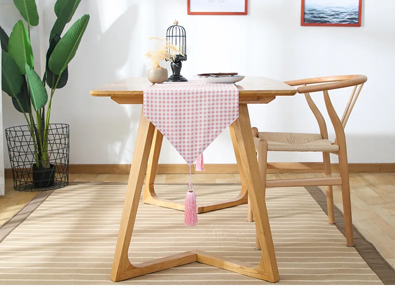 

New Simple Plaid Small Fresh Table Runner Cotton and Linen Fabric Double Layer Chinese Printing TV Small Coffee Table Flag