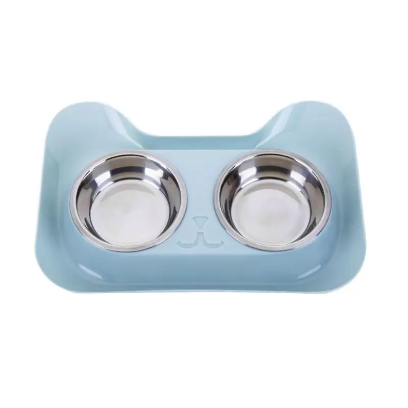 

Dogs Cats Puppy Stainless Steel Double Bowls Pet Food Water Feeder