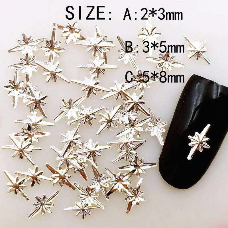 

1000pcs Nail Art Gold/Silver Northern Stars Small 3D Metal Spangle Hollow Manicure Tips