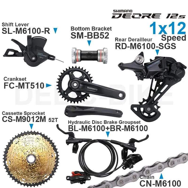 

SHIMANO DEORE M6100 12speed Groupset with Shifter Rear Derailleur Chain CRANKSET BB Cassette and Hydraulic Disc Brake Groupset