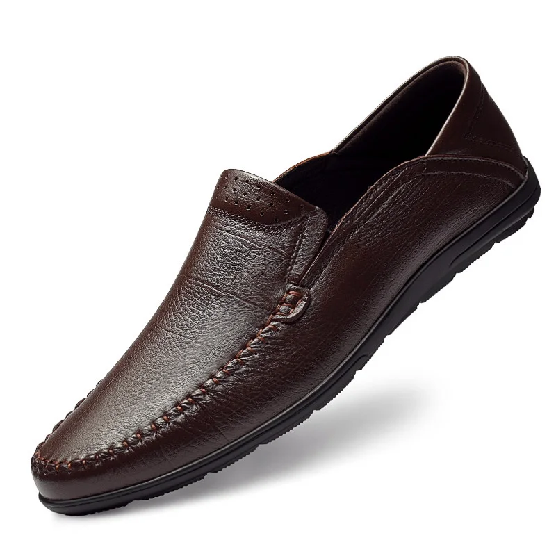 dark brown Men Casual Shoes outdoor Luxury Brand Genuine Leather Mens fashion Loafers Moccasins Comfy Breathable Slip on Driving Shoes a4 - Цвет: dark brown