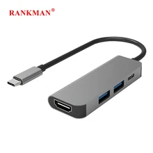 Rankman Type C Thunderbolt 3 to HDMI-compatible 4K USB C 3.0 Adapter Hub for MacBook Samsung S21 Dex Huawei P30 Xiaomi 10 PS5 TV
