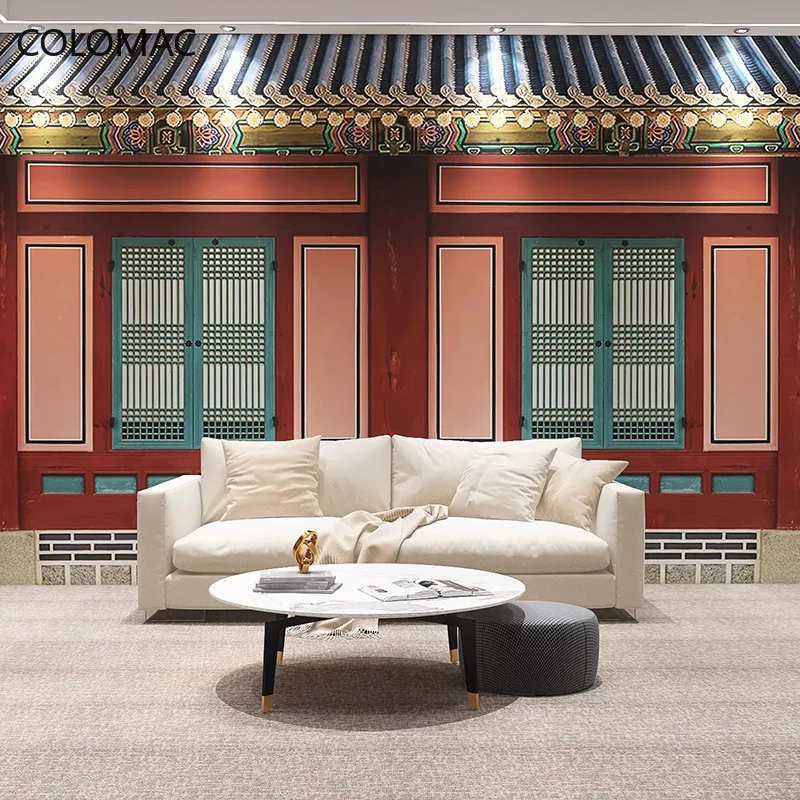 

Обои в стиле Коломак с 3d изображением корейской архитектуры, украшение для горячего горшка, фоновая роспись, украшение для ресторана, Пряма...