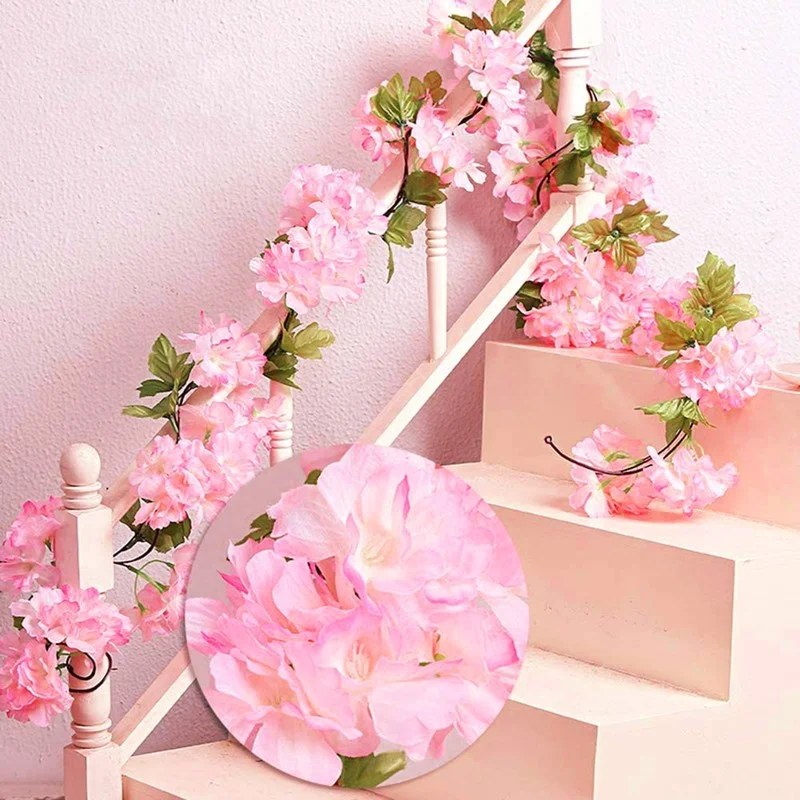 

2.3m Sakura Rattan High Simulation Cherry Blossom Flower Artificial Rattan Wedding Flower Wall Home Decor Artificial Flowers