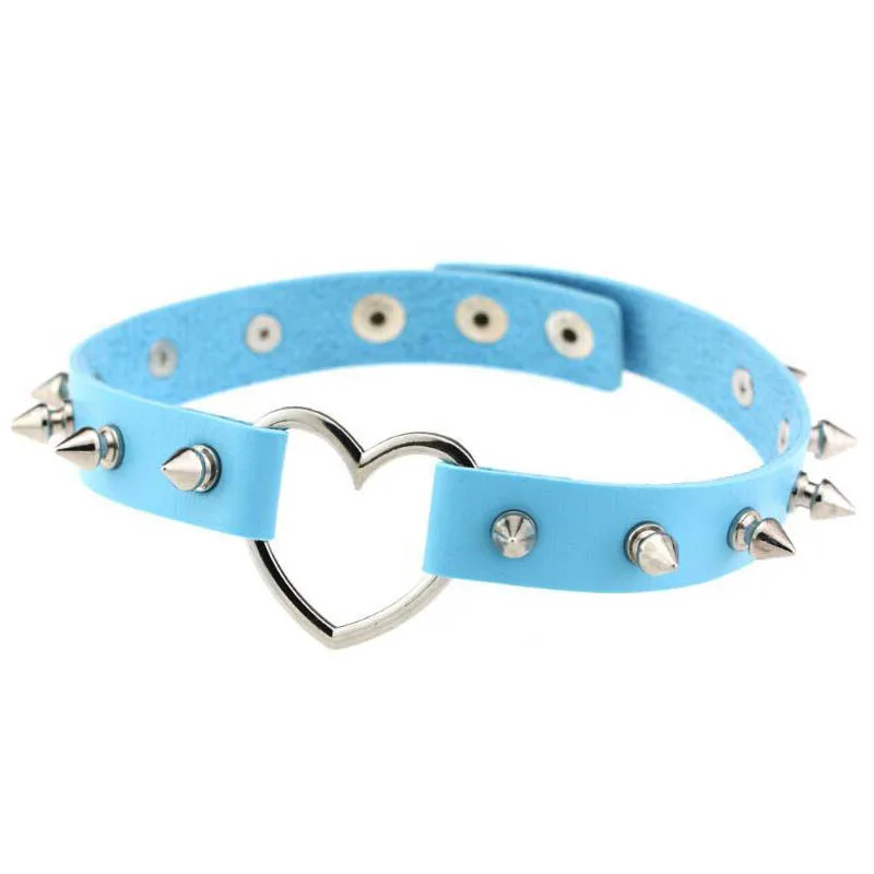 Blue Модные сексуальные Harajuku сердце кулон чокер Спайк Готическая кожа ожерелье женщин панк цепочка на шею ювелирные изделия-ожерелья - Окраска металла: Blue