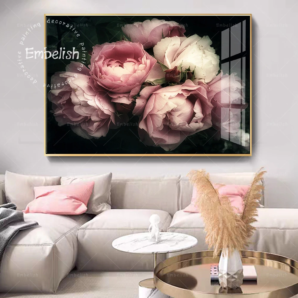 

Embelish Beautiful Bouquet Of Pink Roses Flowers Modern Home Decor Posters For Living Room Wall Pictures HD Canvas Oil Paintings