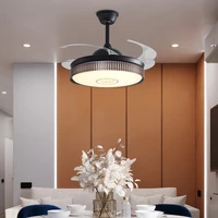modern black led ceiling fans lighting remote control 3 colors retractable blades for bedroom restaurant kitchen indoor lighting