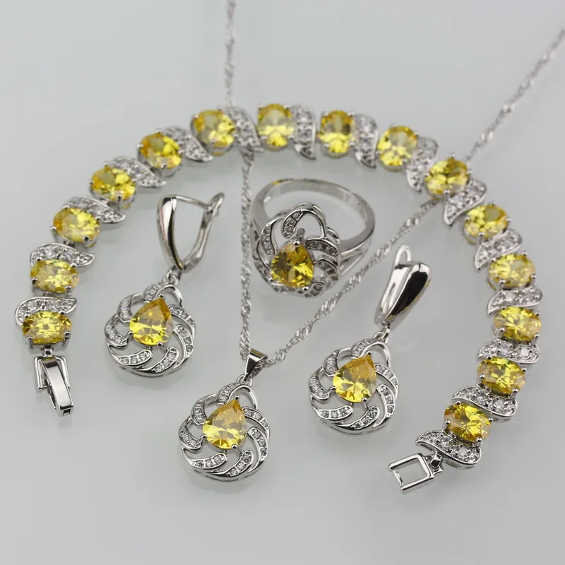 Лидер продаж 11 ослепительные желтые фианиты в форме капли воды серебряные