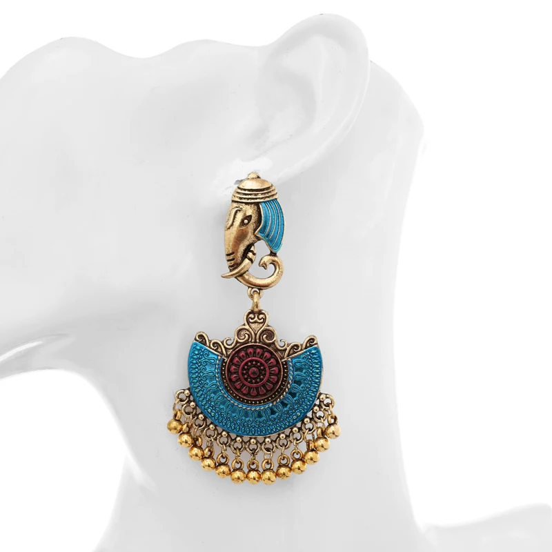 Индийские Jhumka серьги «Слоник» цыганские ювелирные изделия в стиле ретро этнические бусины в античном стиле висячие серьги с кисточками для женщин богемный подарок