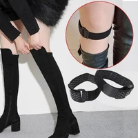 1 pair women long boots fixing anti fall strap shoes accessories black elastic adjustable inside non slip adhesive tape