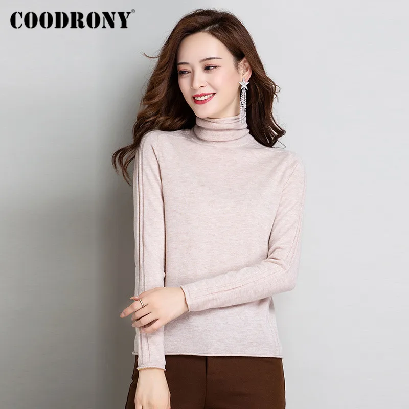 

COODRONY Brand 2020 Streetwear Elegant Slim Pullover Women Sweater Autumn Winter Pure Color Turtleneck Wool Female Jumper W1176
