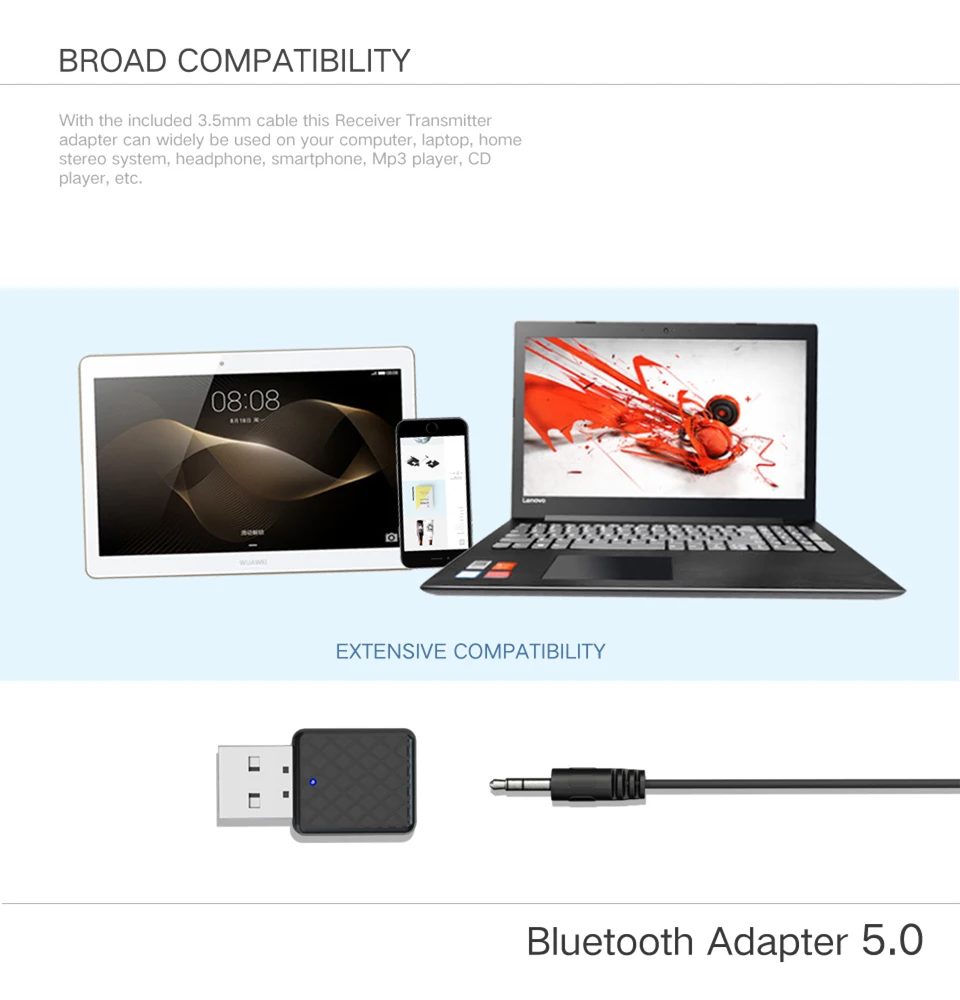 CRDC 5 0 Bluetooth аудио приемник Мини 3 мм AUX/RCA стерео передатчик для ТВ ПК автомобиля USB