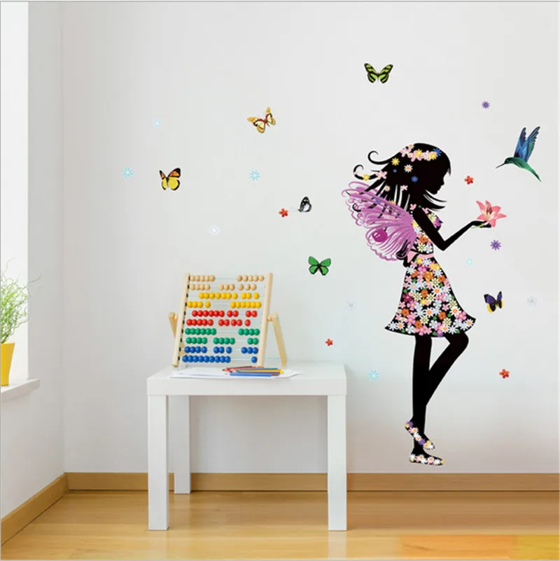 

Beautiful Butterfly Elf Girl Bird Arts Wall Sticker For Kids Rooms Home Decor Wall Decal Baby Bedroom Wall