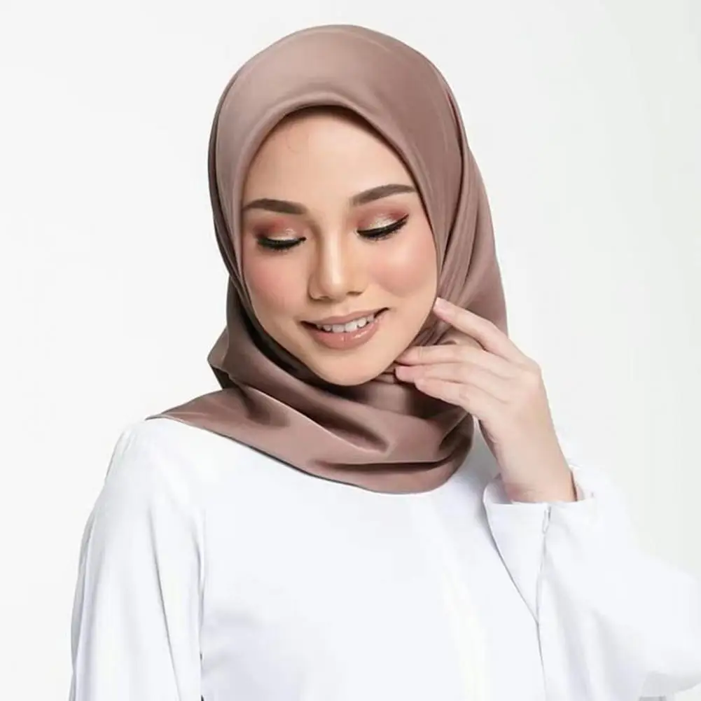 

Fashionable Women Headscarf Square Smooth Breathable Soft Imitation Silk Solid Color Scarf Head Wrap Shawl for Daily Life 2021