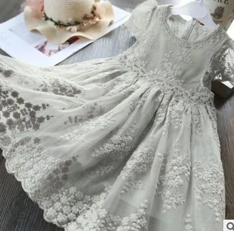

Fashion Girls Party Dress Floral Lace Round Neck Zipper Up Multi-Layer Sweet Princess Dress Casual Dresses