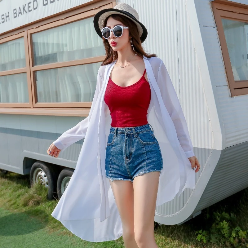 Женское шифоновое кимоно #3522 длинный кардиган прозрачная длинная пальто-кимоно