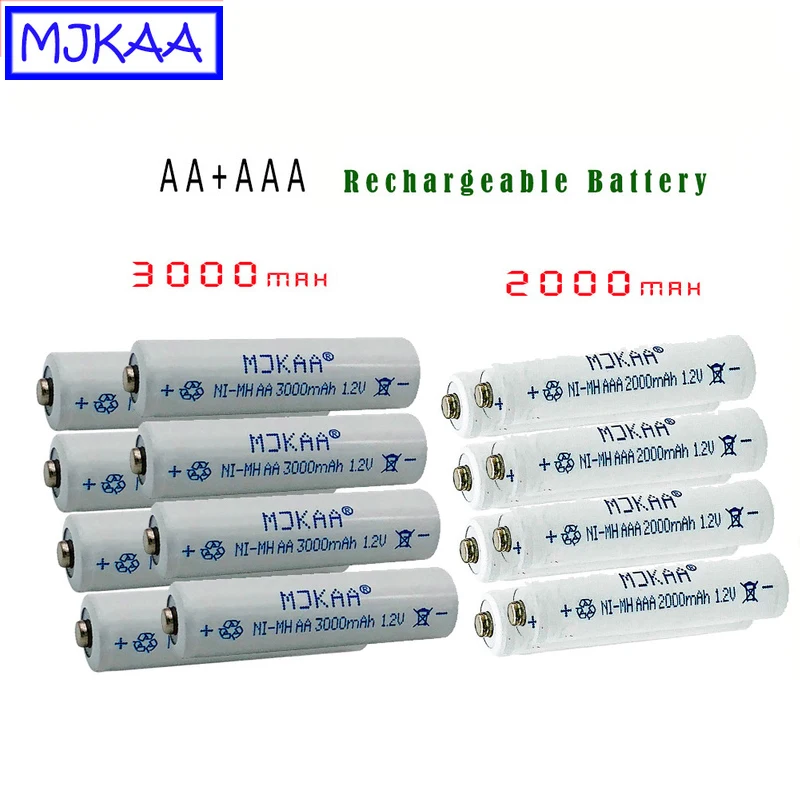 MJKAA 8 шт. AA 1 2 В Ni MH 3000 мАч аккумуляторная батарея + AAA 2000 батарея|Перезаряжаемые