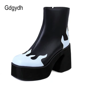 gdgydh ladies platform fashion ankle boots thick heel fashion brand new luxury shoes woman fall new arrival hot sale side zipper free global shipping