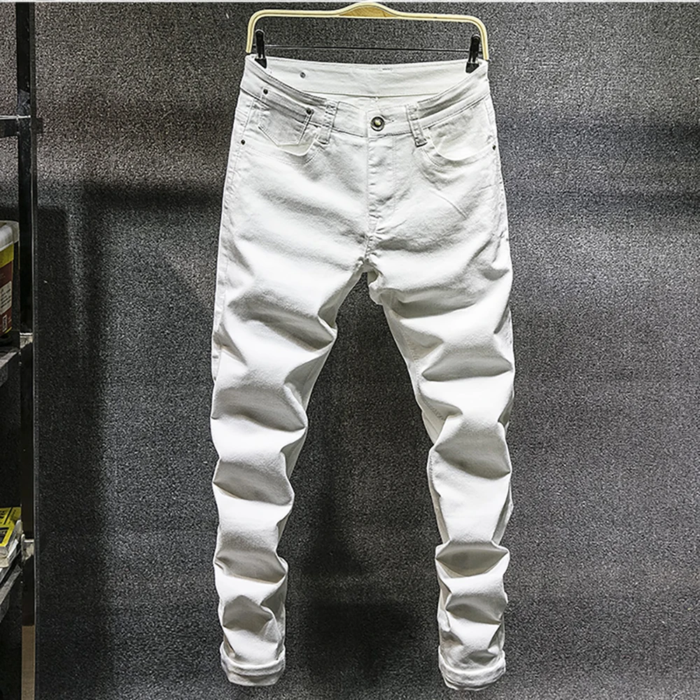 Новинка 2020 модные облегающие эластичные мужские джинсы из тонкого хлопка