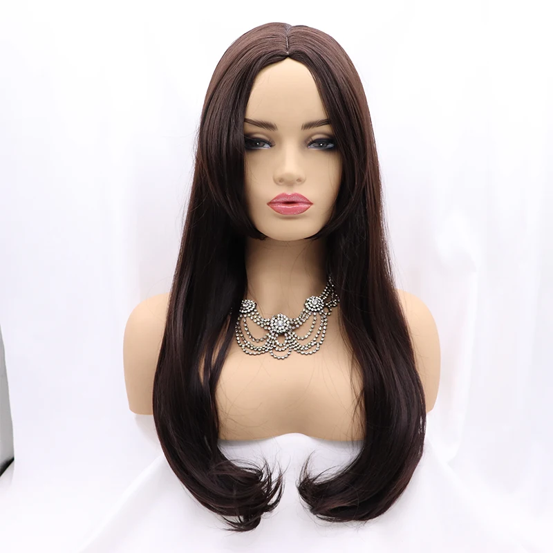 Synthetic Wigs Black Long Straight Full Machine Made Brown Blonde Wig Burgundy Glueless Straight Curly Middle Part Hair
