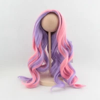 18 inch american doll hair wig long curly hair diy doll accessories purple pink color big roll wavy wig for girl gift