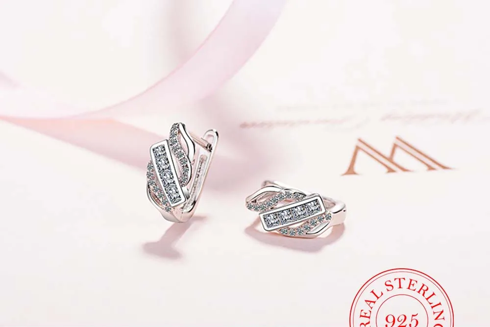 

Fashion 925 Sterling Silver Stud Earring Geometric Design Micro Pave Zirconia Earring For Women Pure Silver Jewelry oorbellen