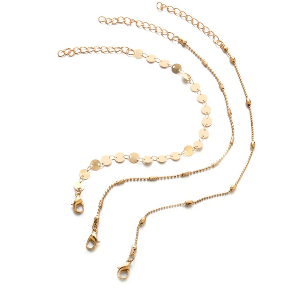 3 шт./компл. пляжные Стиль цепи браслеты крошечные блестки заявление ножные из