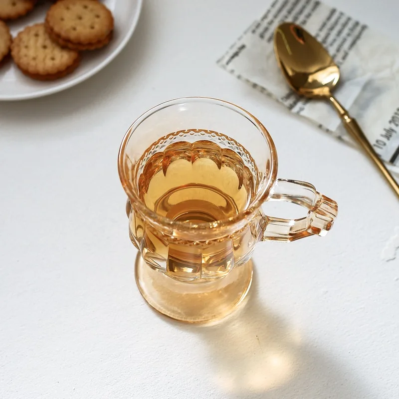 

s-Retro Style Wine Cup Tea Color Black Tea Cup Milk Tea Cup Amber Glass