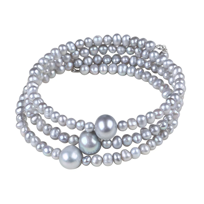 

Potato shape freshwater pearl bracelet 3 rows stretch bangle