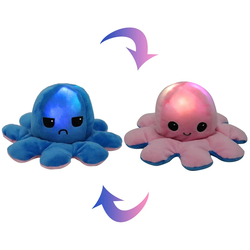 

Flip octopus doll small double-sided flip doll New Year octopus plush toy flash LED with light octopus