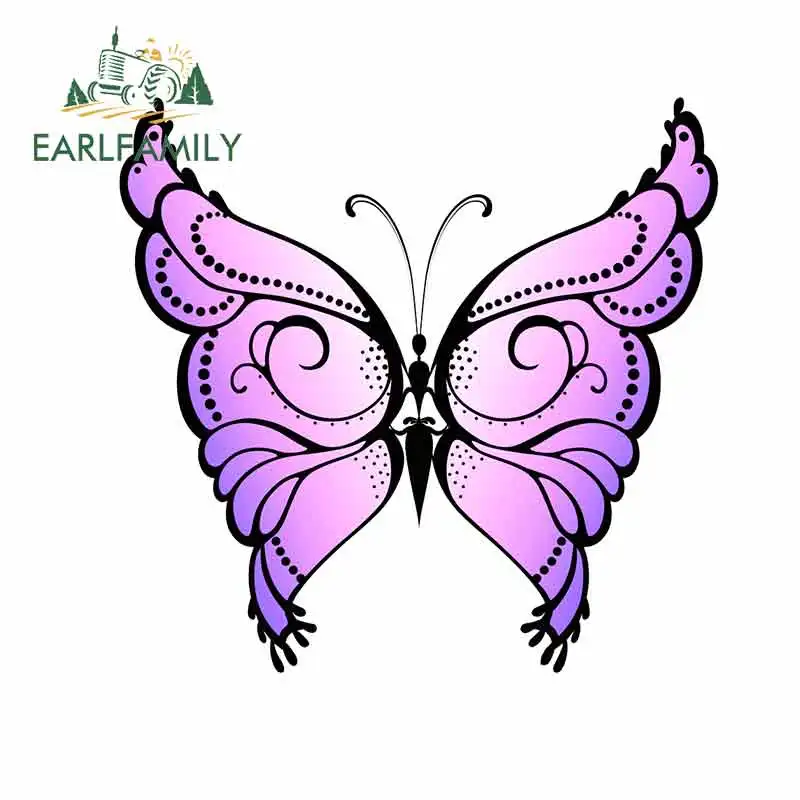 

EARLFAMILY, 13 см x 12,4 см, фиолетовая бабочка, стиль JDM, бампер для багажника, грузовик, графика, лобовое стекло, бампер, окна, аниме