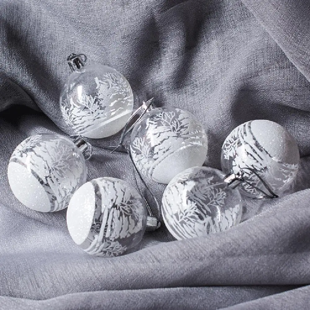Silver 6 шт./лот, многоцветный пластиковый шар, Рождественская елка, украшения, подвесные Подвески, ремесло, год, Рождество, Декор для дома, вечерние украшения - Цвет: Silver