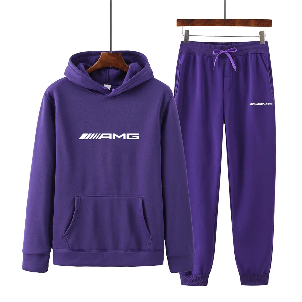 

AMG Men's Sets Hoodies+Pants Autumn Winter Hooded Sweatshirt Sweatpants Fashion Slim Fit Men Hip Hop Pullover Hoody B4