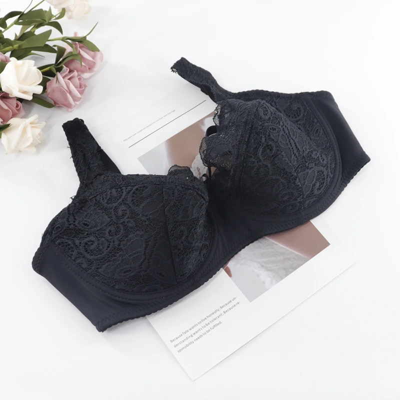 B6-Black Beauwear, сексуальные бюстгальтеры, женское нижнее белье, пуш-ап, чашечки без подкладки, с хлопковой подкладкой, с цветочным кружевом, минимайзер, Bh, три крючка и глаза, регулируемые лямки - Цвет: B6-Black