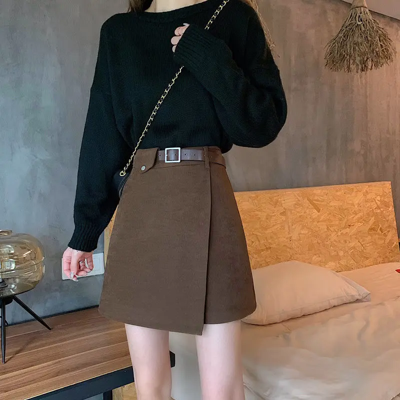 

Autumn and Winter High Waist A- line Skirt Skirt Black Skirt for Women Woman Skirts Faldas Jupe