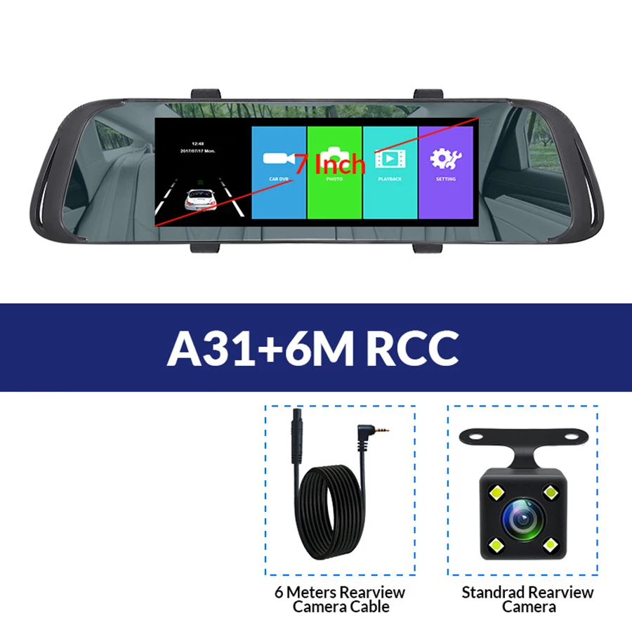 A31-6M RCC E-ACE A31 Автомобильный видеорегистратор 7,0 дюймов Сенсорное зеркало заднего вида 1080P видео рекордер двойной объектив регистратор с камерой заднего вида зеркальная камера - Название цвета: A31-6M RCC