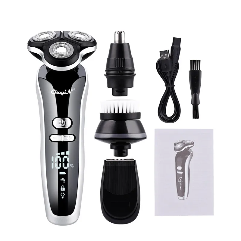 

USB Rechargeable 4 IN 1 Hair Clipper Shaver 4D Triple Blade Head Razors Nose Hair Trimmer Facial Cleaning brush Beard Trimmer