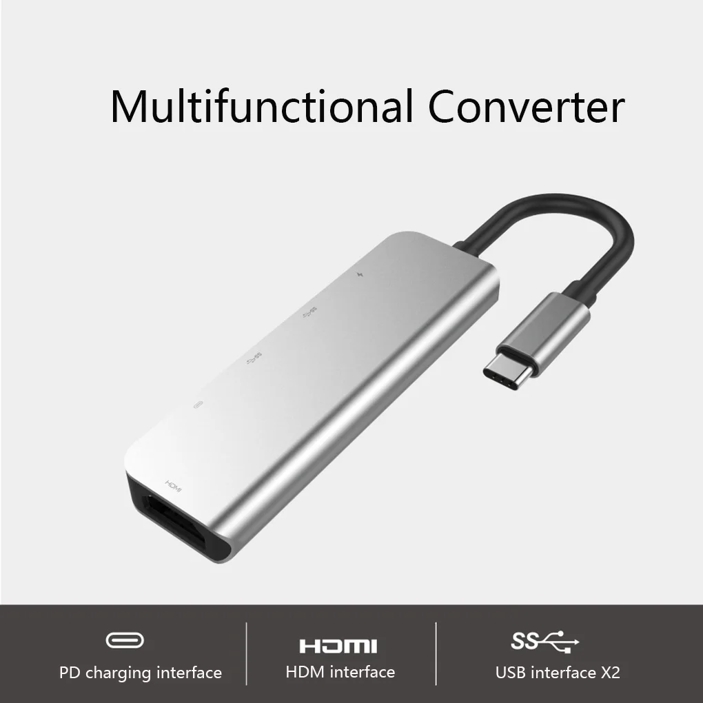 

5 in 1 USB-C Hub Dock 4K HD Large Screen Adapter 2 USB 3.0 Heat Dissipation Aluminum Alloy Laptop PD USB C Hub