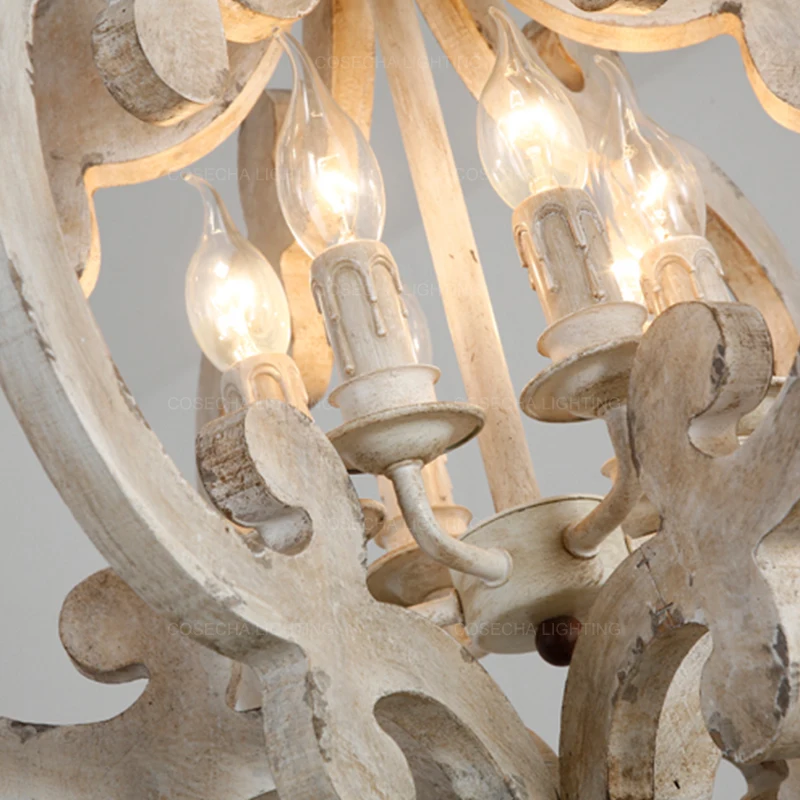 Винтажный подвесной светильник из белого дерева ретро античный для французской