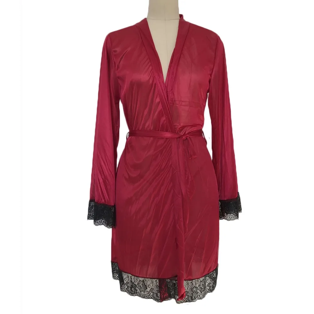 

New Sexy Women Robes Kimono Robe Satin Silk Lace Night Wear Gown Sleepwear Ladies Nightwear