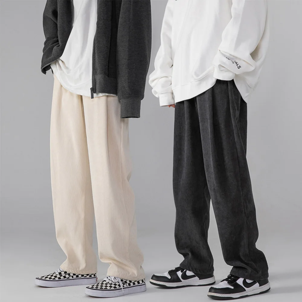 

Wide Leg Long Pants Men's Corduroy Casual Straight Man Clothing Loose Baggy Bottoms Trousers Classic Pant 4 Colors