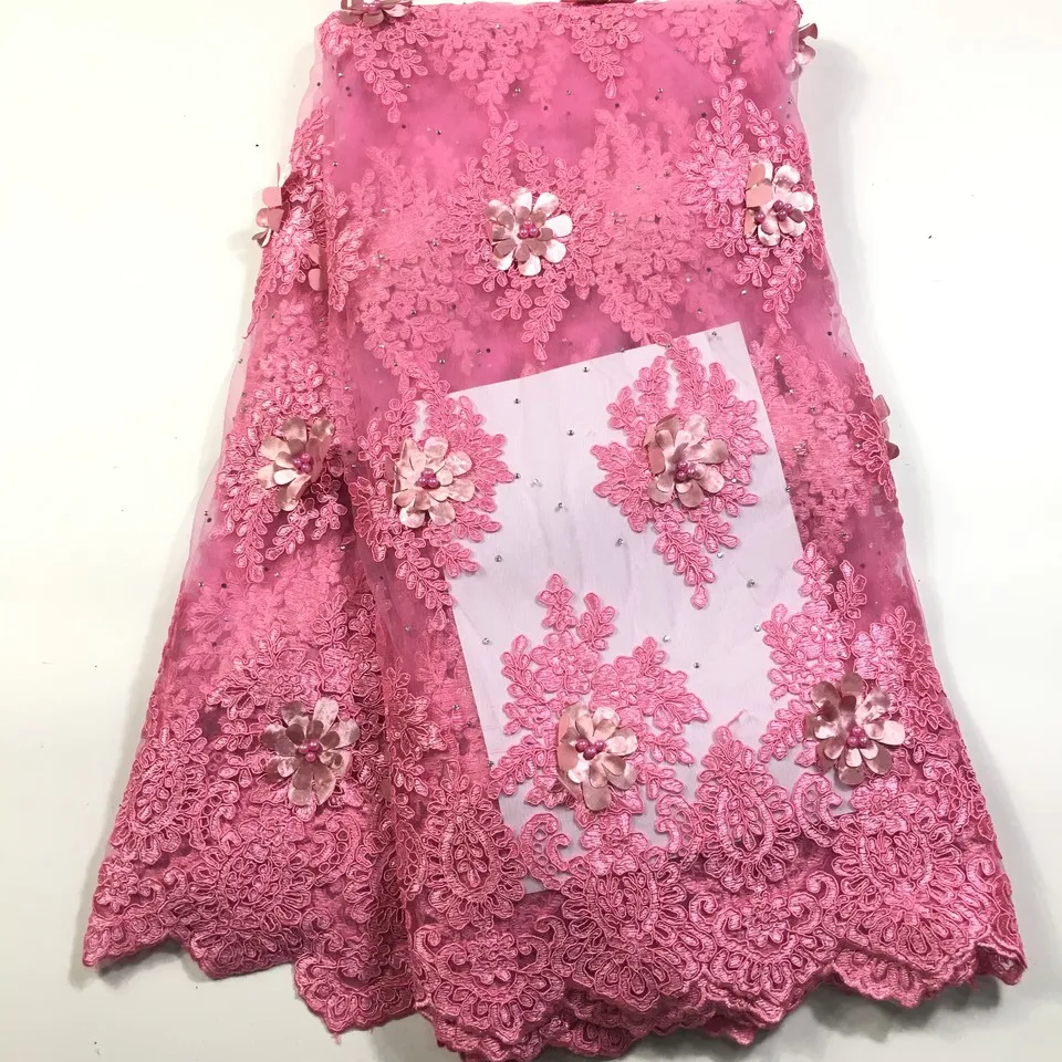 

2021 High Quality African Lace Fabric 3D Flowers With Beaded Tulle Lace Fabric New Design Nigerian Tulle Lace Fabric M2608 Blue