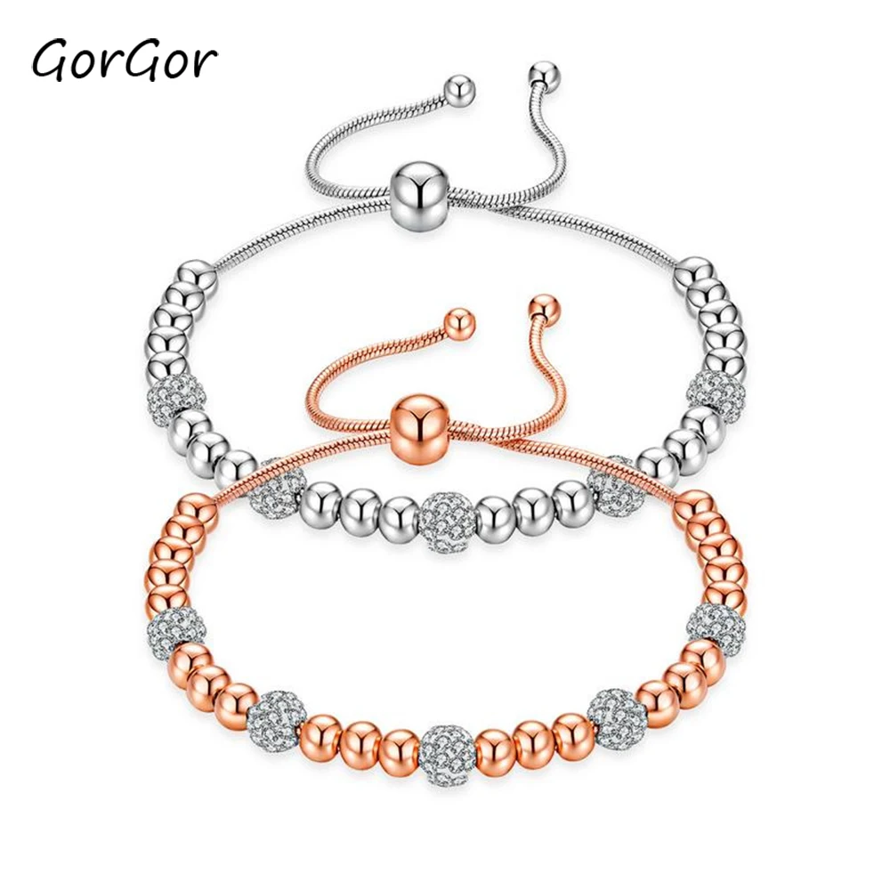 

GorGor Japanese And Korean Fashion Personality Rhinestone Ball Titanium Steel Rose Plated Gold Exquisite Bracelet 910