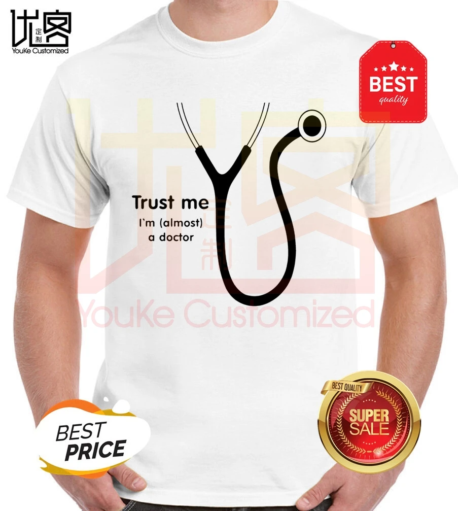 Почти доктор вечерние пользовательские забавная футболка для мужчин и женщин 100%