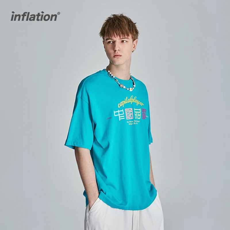 

INFLATION High Street T-shirts Men Chinese Streetwear 2021 Summer O-neck Cotton Short Sleeve T-shirts Couple Tees&Tops 5225TS21