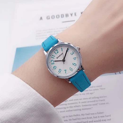 Женские Модные Аналоговые кварцевые круглые наручные часы с кожаным ремешком