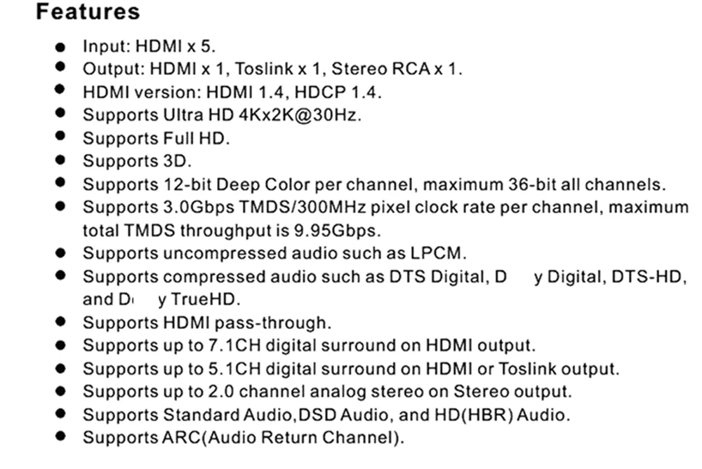 HDMI переключатель 5x1 HDMI коммутатор Аудио экстрактор 4 к x 2 к 3D ARC аудио EDID Настройка 7.1CH/ADV/2CH