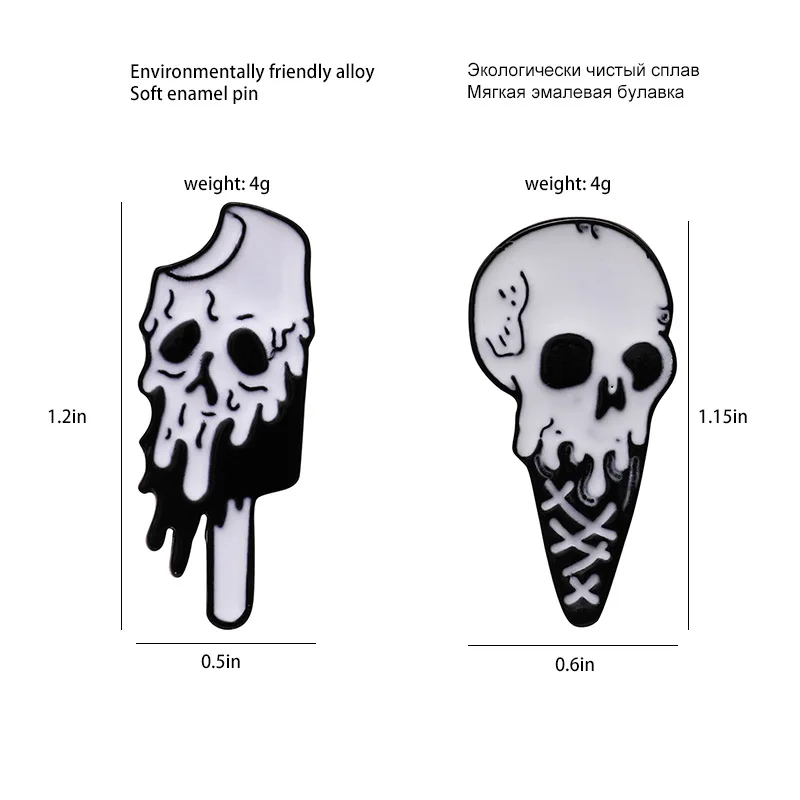 Эмалированная брошь в форме черепа и мороженого значки на пуговицах для мужчин